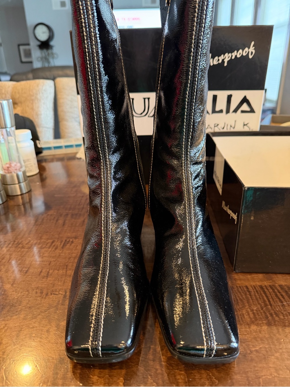 Aquatalia by Marvin K Black Patent Leather Tall Boots 9.5 NIB Italy